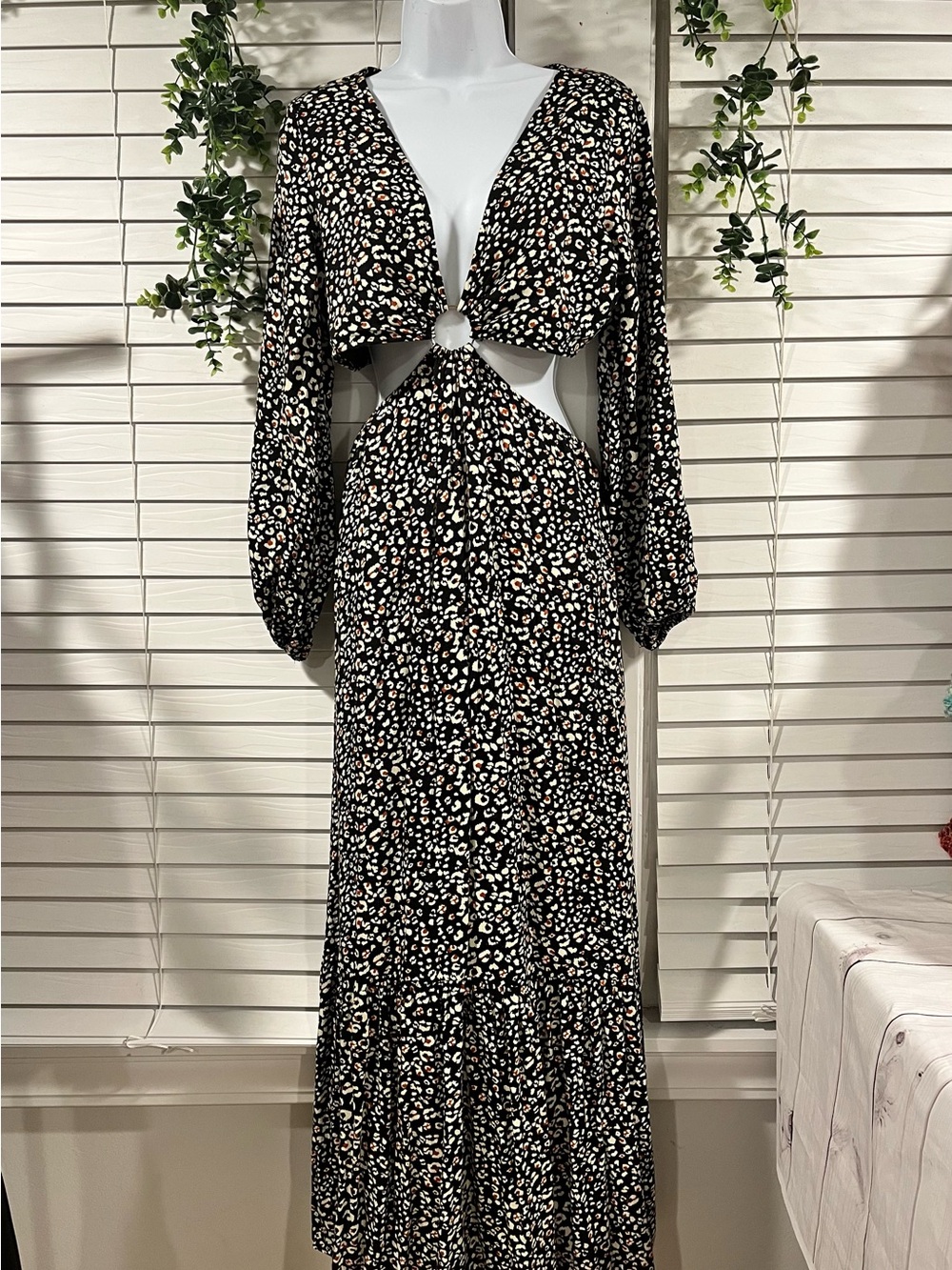 BTFL-Life Women's Black Cutout Leopard-Print Maxi Dress M